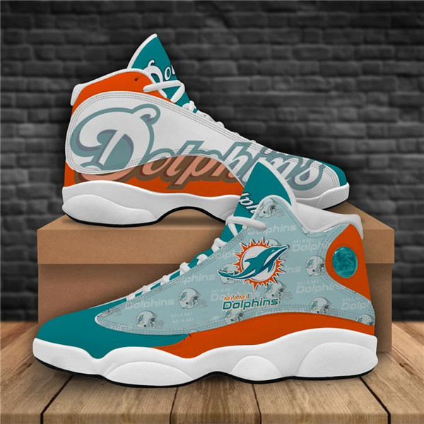 Men's Miami Dolphins AJ13 Series High Top Leather Sneakers 003